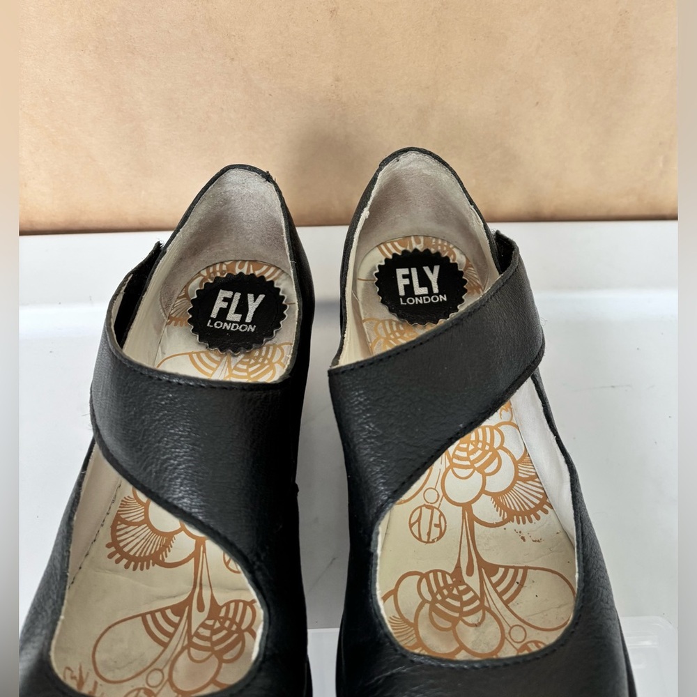 Fly London Yas Mary Jane Platform Wedge Black Leather Pumps Size 8 - Picture 8 of 12